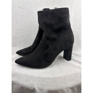 A New Day Womens Black Pointed Toe Block Heel Ankle Boots Size 12 Faux Suede